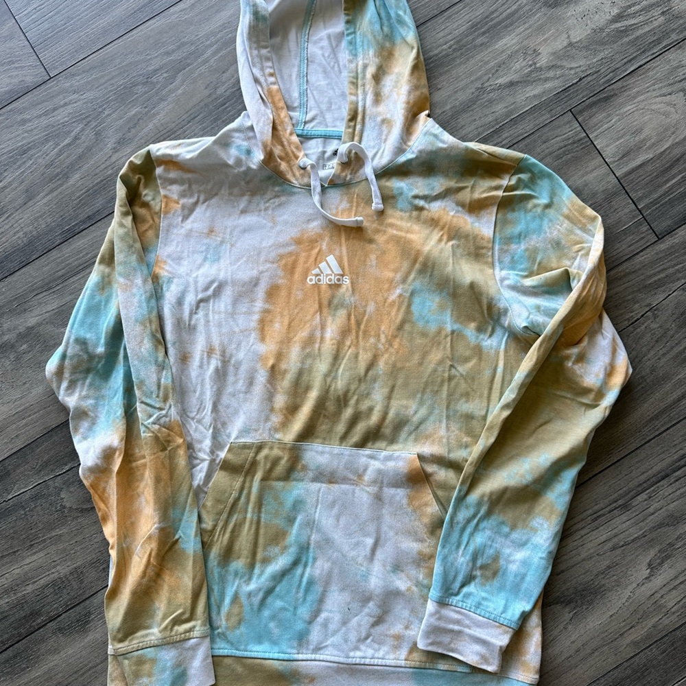 Adidas Men's Blue and Orange Tie-Dye Sweater - Picture 3 of 7